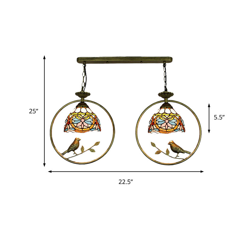 2 Lights Victorian Designed Pendant Light Tiffany Stained Glass Hanging Light for Cloth Shop Clearhalo 'Ceiling Lights' 'Industrial' 'Middle Century Pendants' 'Pendant Lights' 'Pendants' 'Tiffany close to ceiling' 'Tiffany Pendants' 'Tiffany' Lighting' 235190