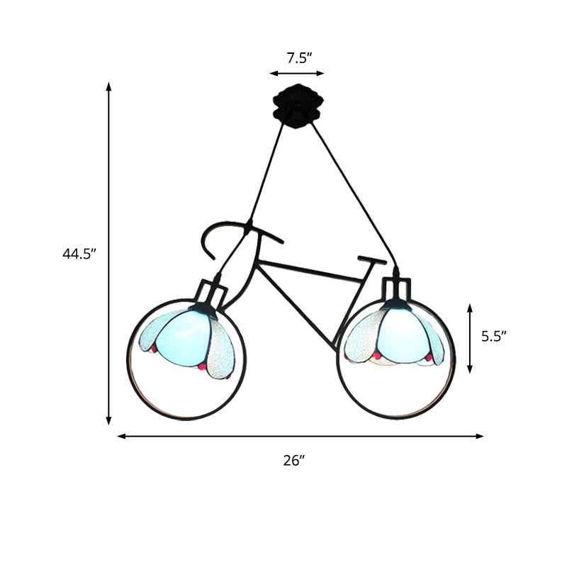 Metal Bicycle Pendant Light with Bowl Shade Child Bedroom 2 Lights Creative Hanging Light in Blue Clearhalo 'Ceiling Lights' 'Industrial' 'Middle Century Pendants' 'Pendant Lights' 'Pendants' 'Tiffany close to ceiling' 'Tiffany Pendants' 'Tiffany' Lighting' 235206