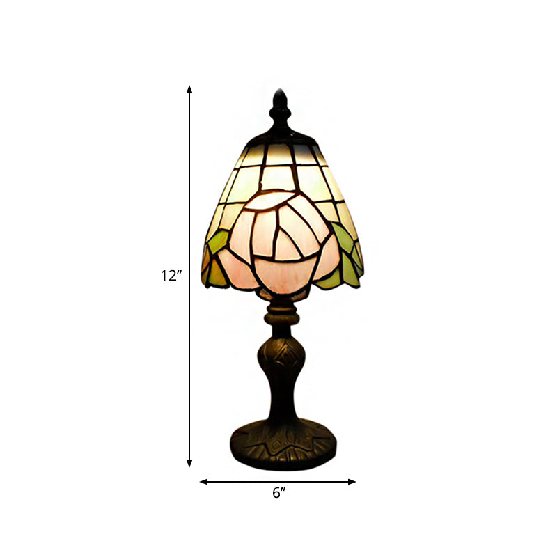 Rose Table Lamp Rustic Stained Glass 1-Light Accent Lamp in White and Pink for Bedside Clearhalo 'Lamps' 'Table Lamps' Lighting' 235210