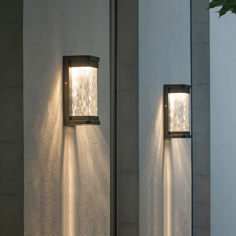 Blown Rippled Glass Rectangle Sconce Light Modern LED Black Wall Mount Lamp for Outdoor Clearhalo 'Cast Iron' 'Glass' 'Industrial' 'Modern wall lights' 'Modern' 'Tiffany' 'Traditional wall lights' 'Wall Lamps & Sconces' 'Wall Lights' Lighting' 2353328