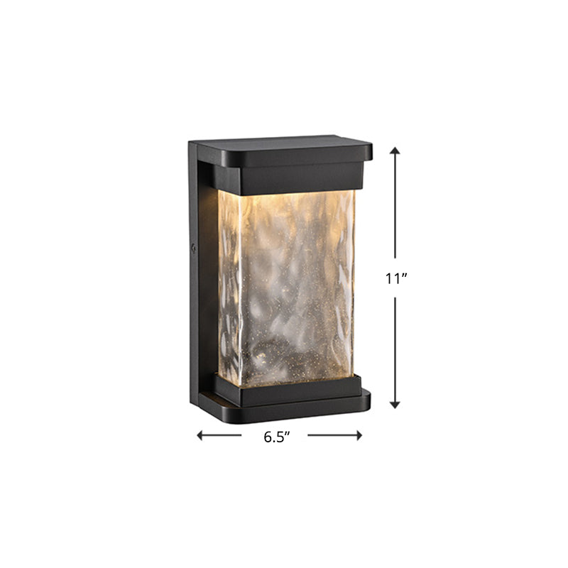 Blown Rippled Glass Rectangle Sconce Light Modern LED Black Wall Mount Lamp for Outdoor Black 6.5