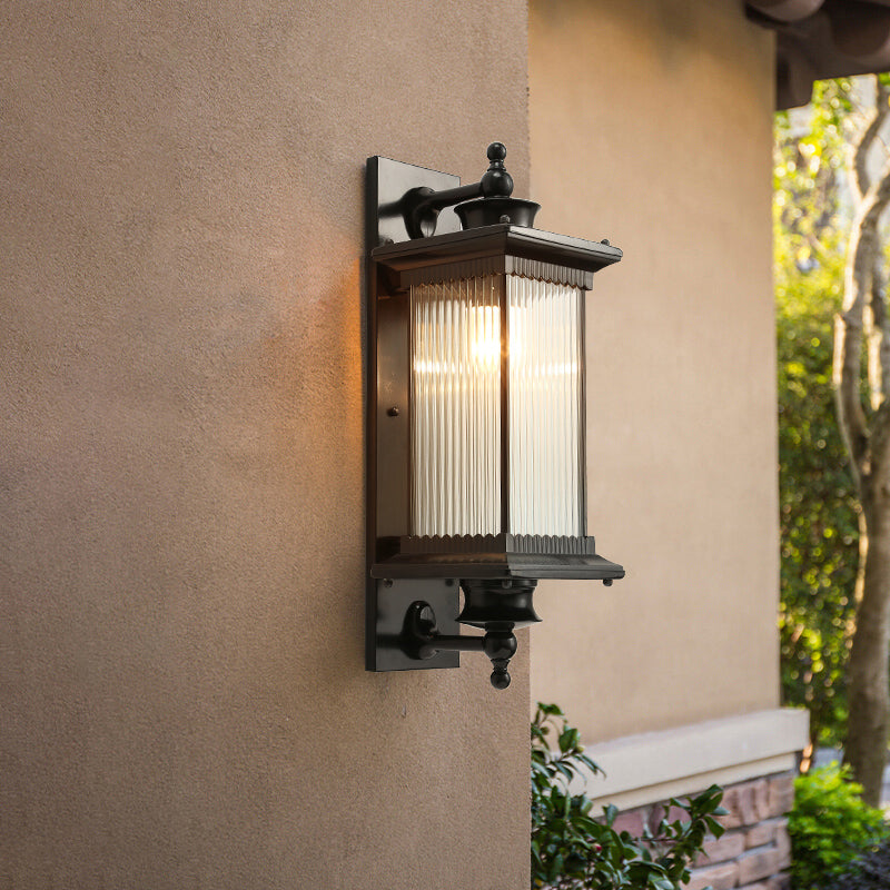 Rectangular Outdoor Wall Lighting Rustic Metal 1-Light Black Finish Sconce Wall Light Black 8