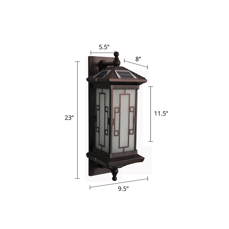 Frosted Glass Rectangle Solar Lantern Sconce Vintage Gateway LED Wall Light in Coffee Coffee Solar Cylinder Clearhalo 'Wall Lamps & Sconces' 'Wall Lights' Lighting' 2353365