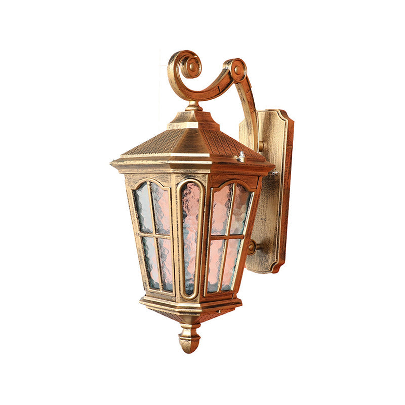 Bronze Tapered Outdoor Wall Lantern Antique Rippled Glass Patio Solar LED Wall Light Fixture Clearhalo 'Wall Lamps & Sconces' 'Wall Lights' Lighting' 2353378