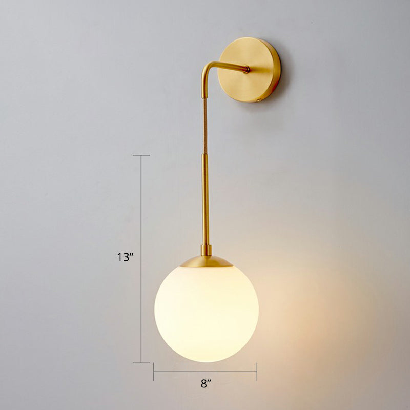 Global Wall Light Fixture Simplicity White Glass 1 Bulb Bedroom Sconce Lamp in Brass Brass 8