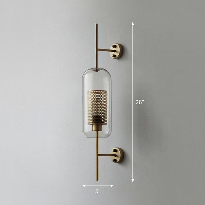 Iron Mesh Wall Mount Lamp Postmodern 1 Head Sconce Light with Capsule Clear Glass Shade Bronze 5