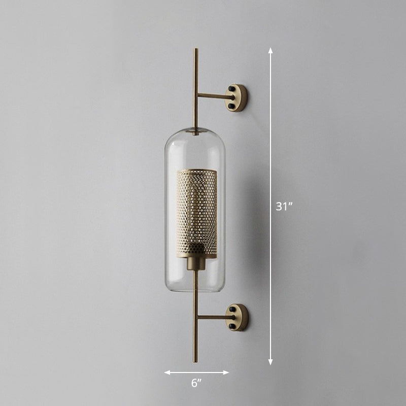 Iron Mesh Wall Mount Lamp Postmodern 1 Head Sconce Light with Capsule Clear Glass Shade Bronze 6