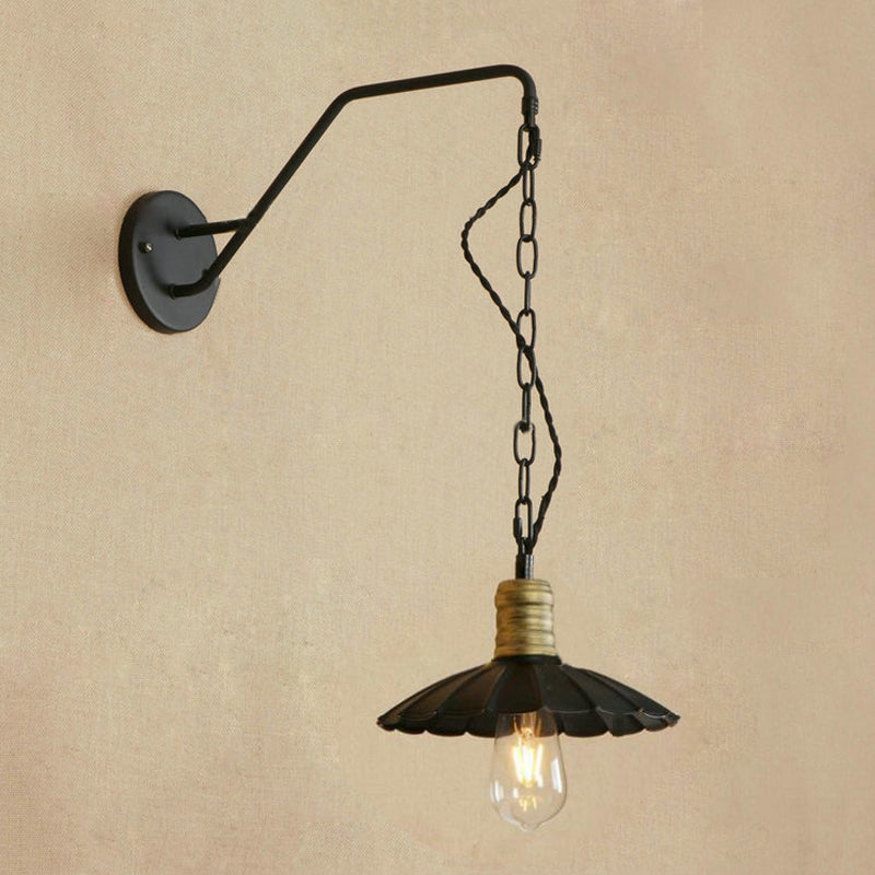 Black Scalloped Wall Hanging Light Vintage Stylish Metallic 1 Bulb Dining Table Wall Sconce Light, 10