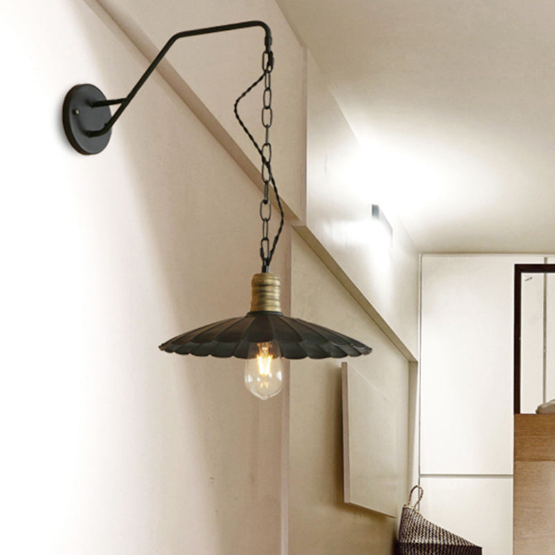 Black Scalloped Wall Hanging Light Vintage Stylish Metallic 1 Bulb Dining Table Wall Sconce Light, 10