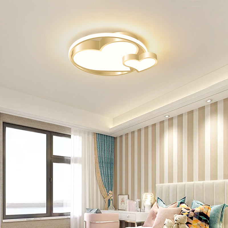 Double Heart Shaped Flush Light Modernist Metal Gold Finish Ceiling Lighting for Bedroom Clearhalo 'Ceiling Lights' 'Close To Ceiling Lights' 'Close to ceiling' 'Flush mount' Lighting' 2353628