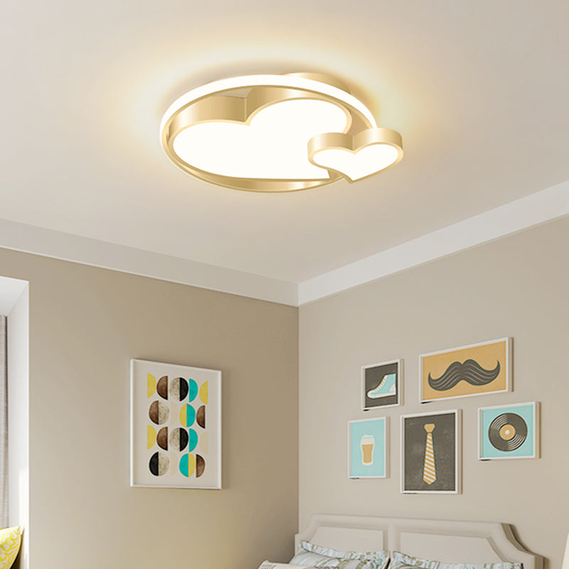 Double Heart Shaped Flush Light Modernist Metal Gold Finish Ceiling Lighting for Bedroom Gold Warm Clearhalo 'Ceiling Lights' 'Close To Ceiling Lights' 'Close to ceiling' 'Flush mount' Lighting' 2353631