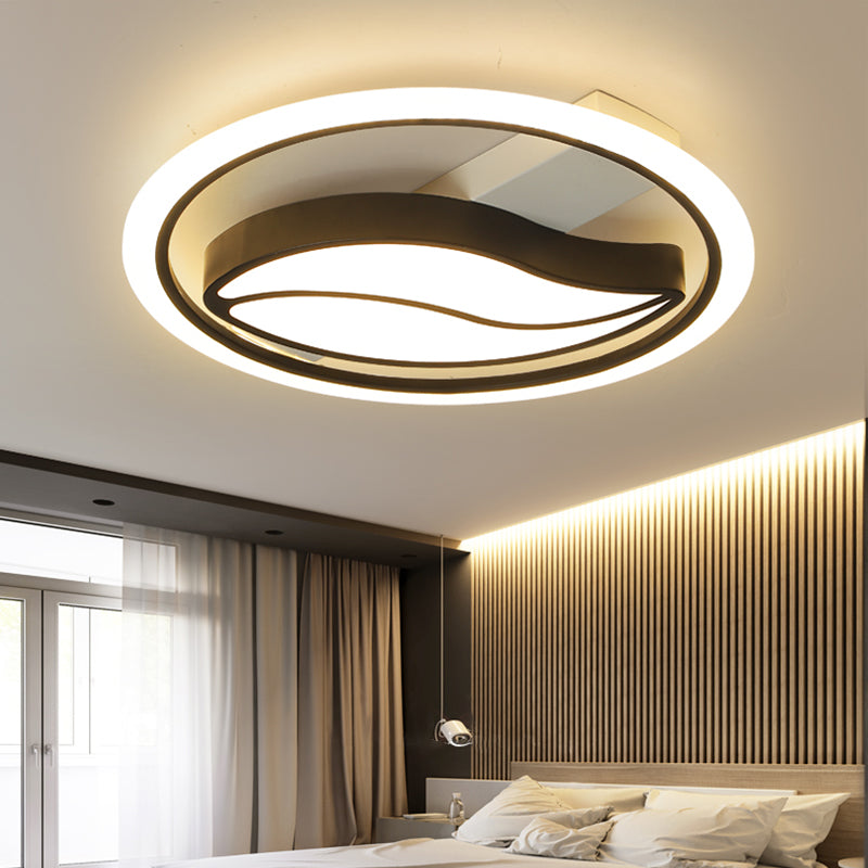 Acrylic Loop Semi Mount Lighting Minimalistic LED Flush Ceiling Light for Bedroom Black Third Gear Clearhalo 'Ceiling Lights' 'Close To Ceiling Lights' 'Close to ceiling' 'Semi-flushmount' Lighting' 2353651