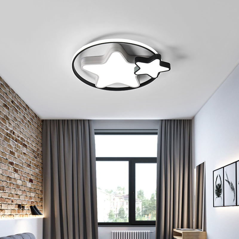 Star LED Ceiling Mount Fixture Kids Acrylic Bedroom Flush Mount Lighting in Black and White Black-White White Clearhalo 'Ceiling Lights' 'Close To Ceiling Lights' 'Close to ceiling' 'Flush mount' Lighting' 2353657