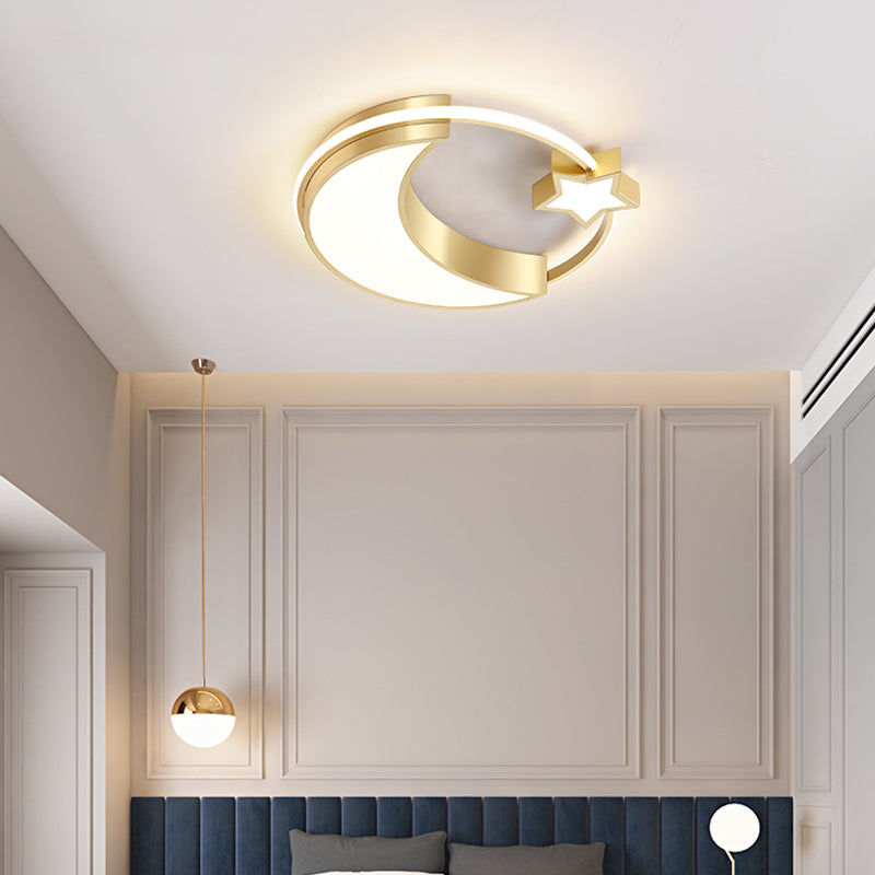 Golden Moon and Star LED Flush Mount Fixture Nordic Acrylic Ceiling Flush Mount Light for Nursery Clearhalo 'Ceiling Lights' 'Close To Ceiling Lights' 'Close to ceiling' 'Flush mount' Lighting' 2353688