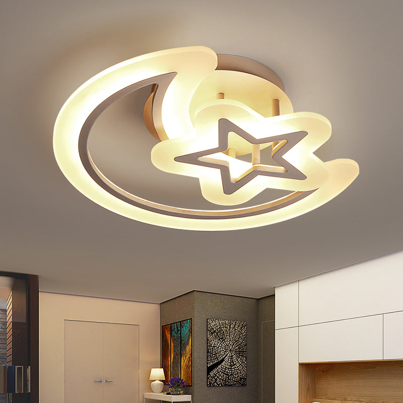 Moon and Star Acrylic Ceiling Lamp Kids Style White LED Semi Flush Mount Light for Bedroom Clearhalo 'Ceiling Lights' 'Close To Ceiling Lights' 'Close to ceiling' 'Semi-flushmount' Lighting' 2353693