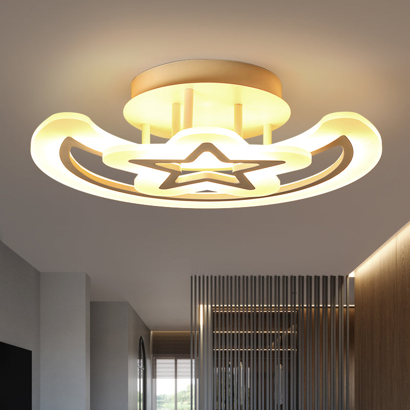 Moon and Star Acrylic Ceiling Lamp Kids Style White LED Semi Flush Mount Light for Bedroom Clearhalo 'Ceiling Lights' 'Close To Ceiling Lights' 'Close to ceiling' 'Semi-flushmount' Lighting' 2353697