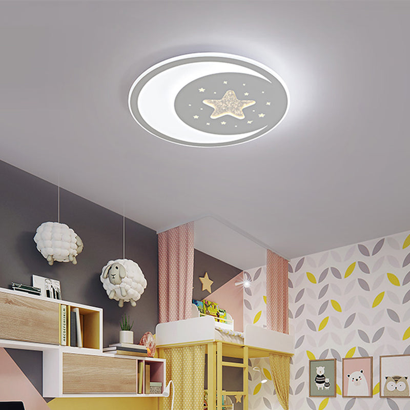 Starry Moon Night Nursery Ceiling Light Acrylic Kids LED Flush Mount Light Fixture in White White White Clearhalo 'Ceiling Lights' 'Close To Ceiling Lights' 'Close to ceiling' 'Flush mount' Lighting' 2353710