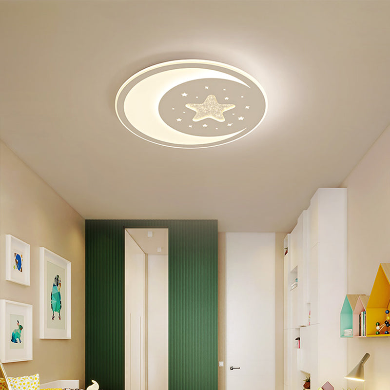 Starry Moon Night Nursery Ceiling Light Acrylic Kids LED Flush Mount Light Fixture in White Clearhalo 'Ceiling Lights' 'Close To Ceiling Lights' 'Close to ceiling' 'Flush mount' Lighting' 2353711