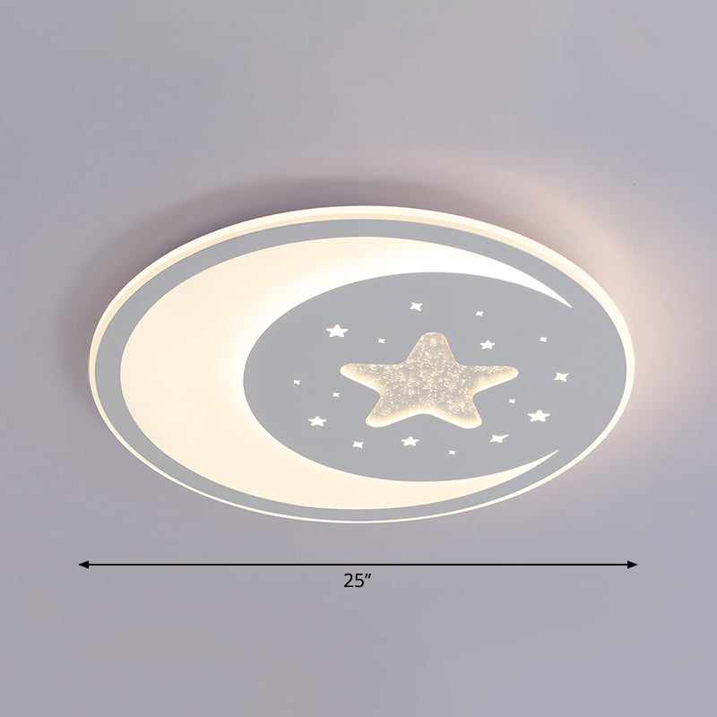 Starry Moon Night Nursery Ceiling Light Acrylic Kids LED Flush Mount Light Fixture in White Clearhalo 'Ceiling Lights' 'Close To Ceiling Lights' 'Close to ceiling' 'Flush mount' Lighting' 2353712