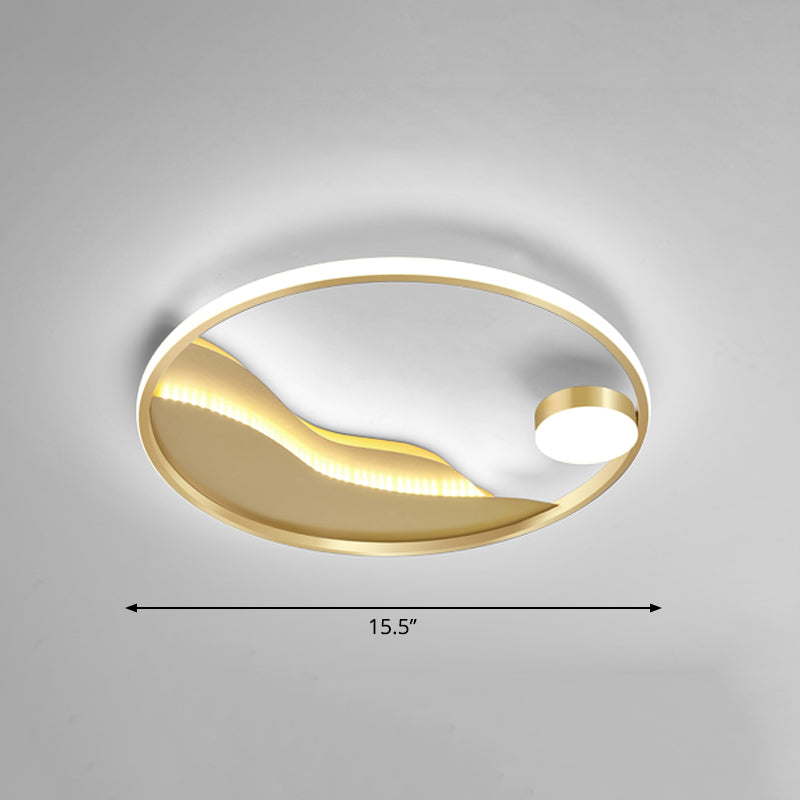 Minimalistic Abstract Art Round Flush Mount Metal Bedroom LED Ceiling Light in Gold Gold 16