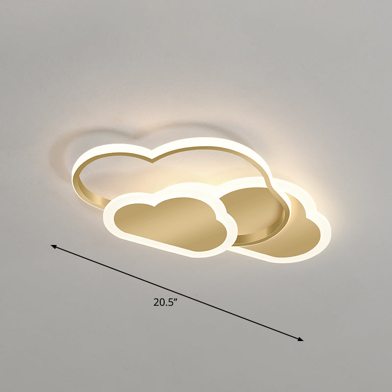 Cloudy Bedroom Ceiling Mount Light Acrylic Childrens LED Flush Mount Lighting Fixture Gold 20.5