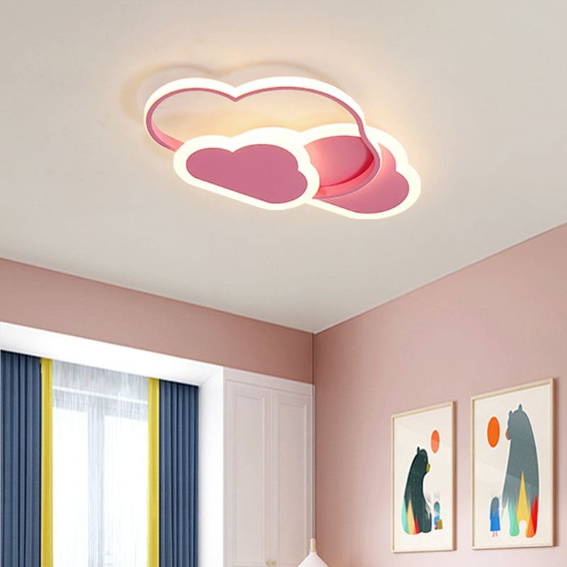 Cloudy Bedroom Ceiling Mount Light Acrylic Childrens LED Flush Mount Lighting Fixture Pink 16.5