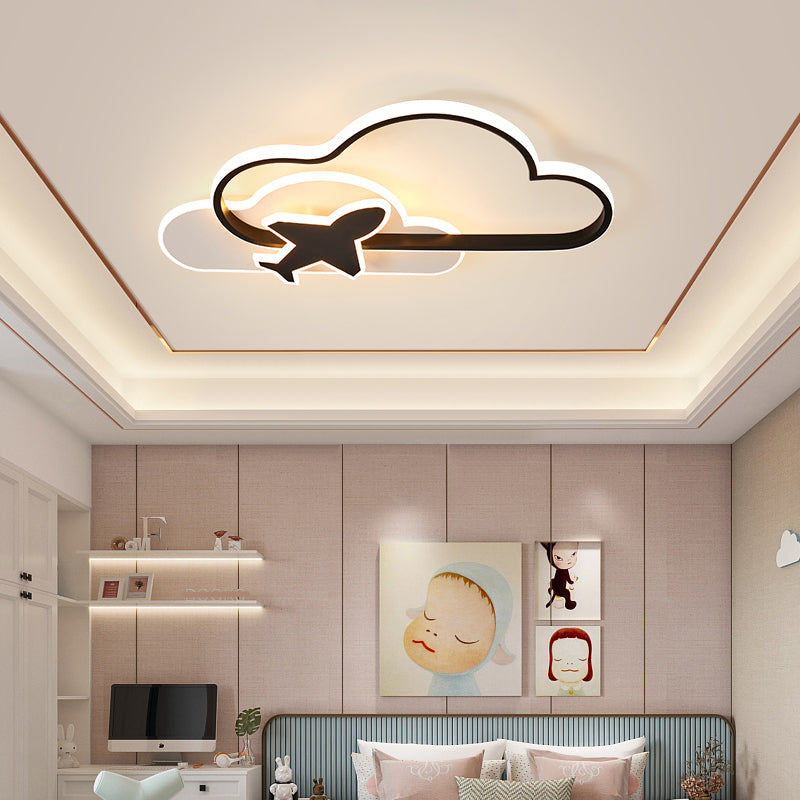 Black-White Geometric LED Flush Ceiling Light Simplicity Metal Flush Mount for Bedroom Black-White Natural Cloud Clearhalo 'Ceiling Lights' 'Close To Ceiling Lights' 'Close to ceiling' 'Semi-flushmount' Lighting' 2353784