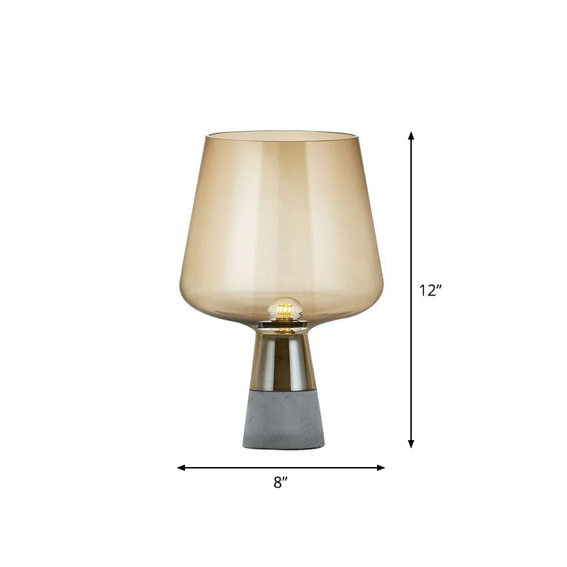 Cup Shaped Glass Night Lamp Postmodern 1 Bulb Table Light with Cement Base for Bedroom Beige 8