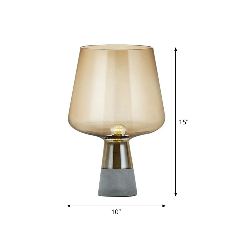 Cup Shaped Glass Night Lamp Postmodern 1 Bulb Table Light with Cement Base for Bedroom Beige 10