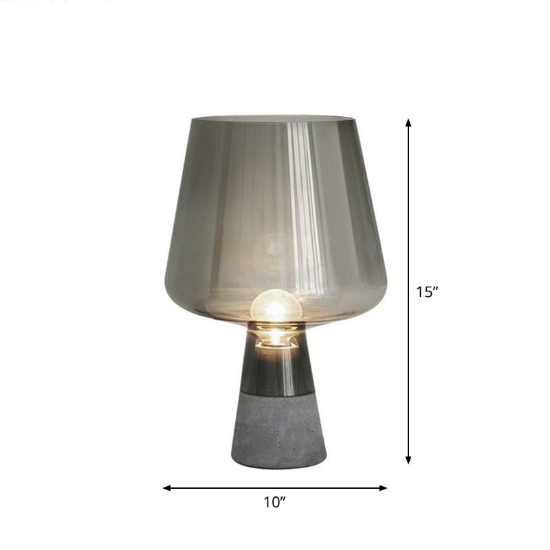 Cup Shaped Glass Night Lamp Postmodern 1 Bulb Table Light with Cement Base for Bedroom Smoke Gray 10