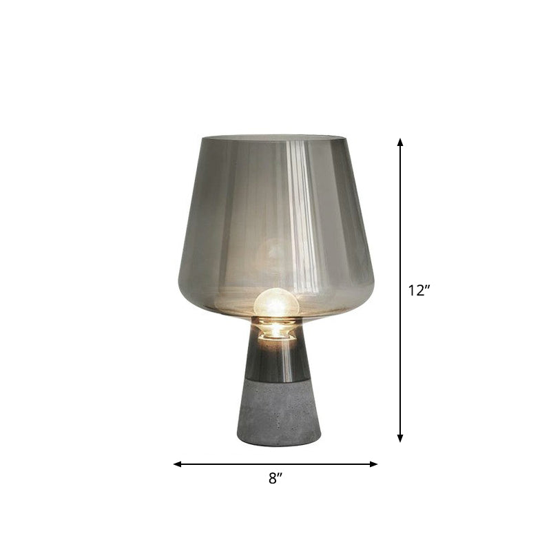 Cup Shaped Glass Night Lamp Postmodern 1 Bulb Table Light with Cement Base for Bedroom Smoke Gray 8