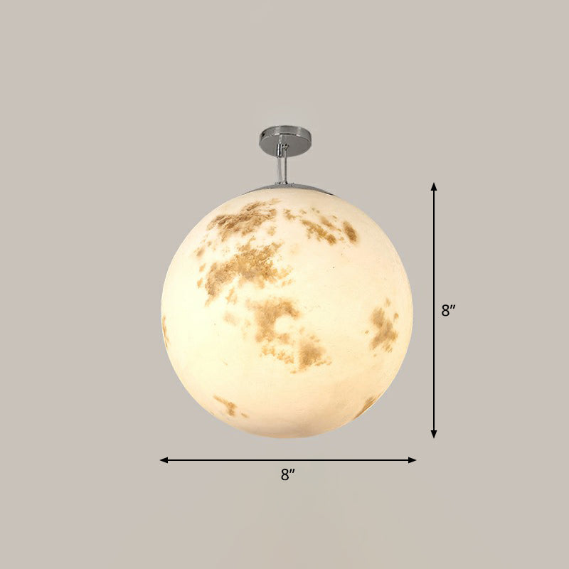 White Moon Suspension Lighting Nordic Single-Bulb Resin Pendant Light for Restaurant White 8