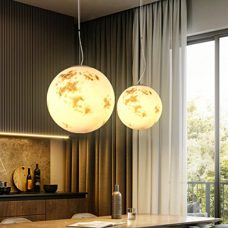 White Moon Suspension Lighting Nordic Single-Bulb Resin Pendant Light for Restaurant Clearhalo 'Ceiling Lights' 'Modern Pendants' 'Modern' 'Pendant Lights' 'Pendants' Lighting' 2353829