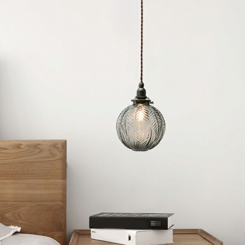 Textured Glass Orb Mini Pendant Lighting Nordic 1 Bulb Black Hanging Light for Bedroom Black Clearhalo 'Ceiling Lights' 'Modern Pendants' 'Modern' 'Pendant Lights' 'Pendants' Lighting' 2353870