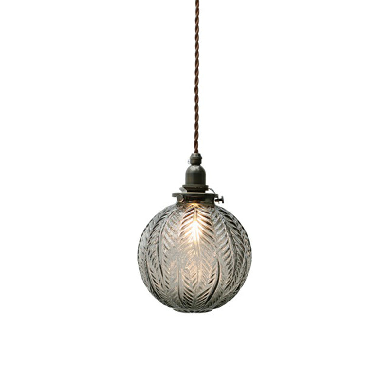 Textured Glass Orb Mini Pendant Lighting Nordic 1 Bulb Black Hanging Light for Bedroom Clearhalo 'Ceiling Lights' 'Modern Pendants' 'Modern' 'Pendant Lights' 'Pendants' Lighting' 2353872