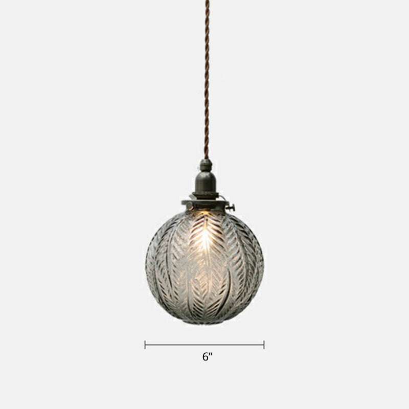 Textured Glass Orb Mini Pendant Lighting Nordic 1 Bulb Black Hanging Light for Bedroom Clearhalo 'Ceiling Lights' 'Modern Pendants' 'Modern' 'Pendant Lights' 'Pendants' Lighting' 2353874