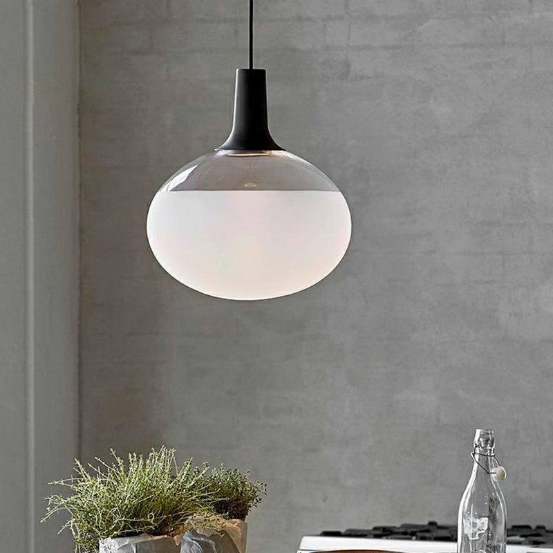 Elliptical Glass Suspended Lighting Fixture Modern Single Black Hanging Lamp for Restaurant Clearhalo 'Ceiling Lights' 'Modern Pendants' 'Modern' 'Pendant Lights' 'Pendants' Lighting' 2353877