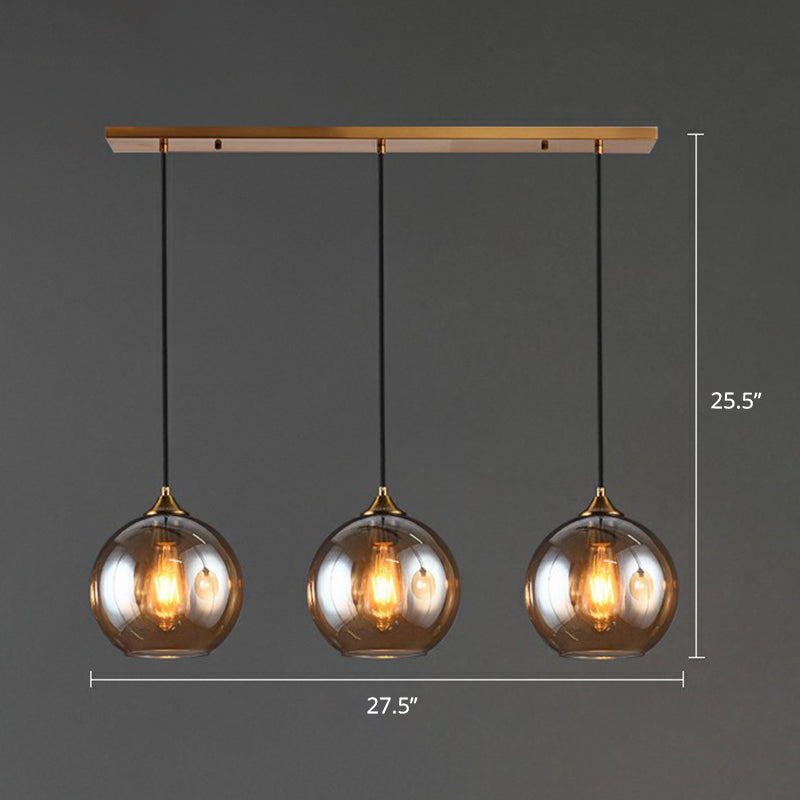 Postmodern Spherical Multi Ceiling Lamp Glass 3-Light Dining Room Suspension Pendant Light Amber Linear Clearhalo 'Ceiling Lights' 'Modern Pendants' 'Modern' 'Pendant Lights' 'Pendants' Lighting' 2353916