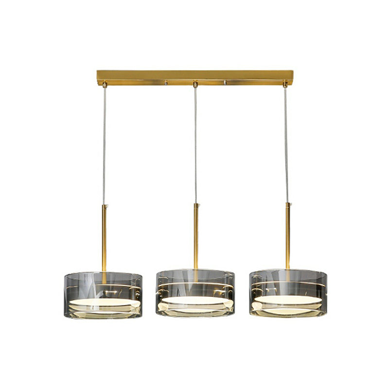 Gold Drum Shaped LED Hanging Ceiling Light Postmodern 3 Heads Glass Pendant Lighting Fixture Clearhalo 'Ceiling Lights' 'Modern Pendants' 'Modern' 'Pendant Lights' 'Pendants' Lighting' 2353931