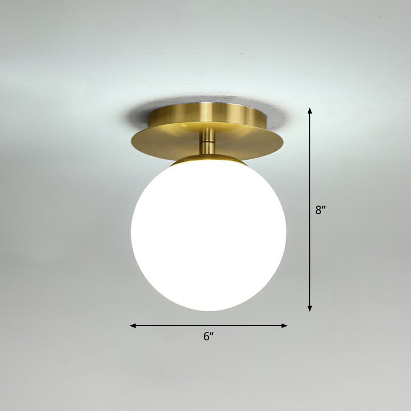 Ball Foyer Semi Flush Mount Lighting Glass 1-Light Postmodern Ceiling Light in Brass White Clearhalo 'Ceiling Lights' 'Close To Ceiling Lights' 'Close to ceiling' 'Semi-flushmount' Lighting' 2353942