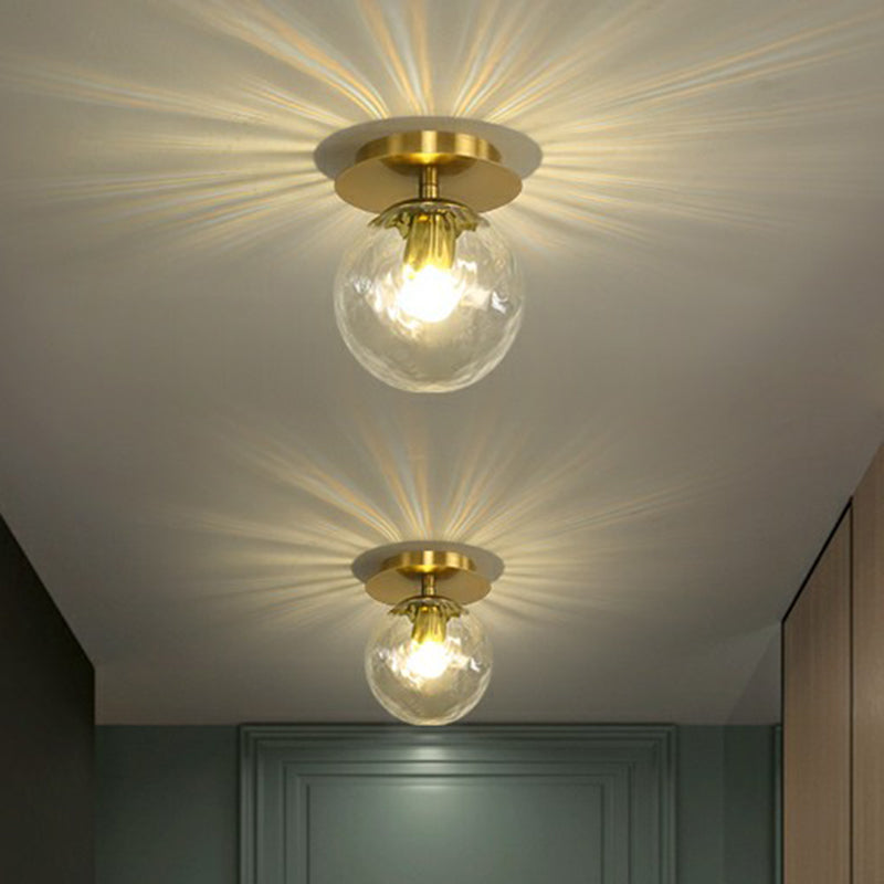 Ball Foyer Semi Flush Mount Lighting Glass 1-Light Postmodern Ceiling Light in Brass Clearhalo 'Ceiling Lights' 'Close To Ceiling Lights' 'Close to ceiling' 'Semi-flushmount' Lighting' 2353943