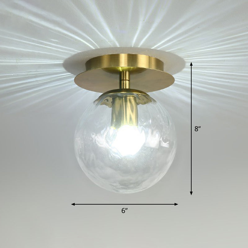 Ball Foyer Semi Flush Mount Lighting Glass 1-Light Postmodern Ceiling Light in Brass Clear Clearhalo 'Ceiling Lights' 'Close To Ceiling Lights' 'Close to ceiling' 'Semi-flushmount' Lighting' 2353948