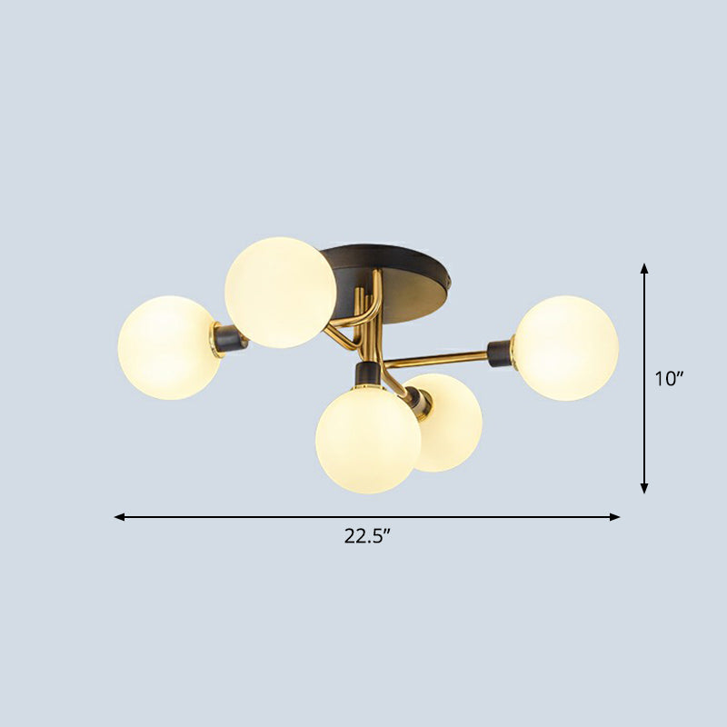 Postmodern Sphere Flush Mount Lamp Glass 5-Light Bedroom Semi Flush Mount Ceiling Light in Black-Brass White Clearhalo 'Ceiling Lights' 'Close To Ceiling Lights' 'Close to ceiling' 'Semi-flushmount' Lighting' 2353977