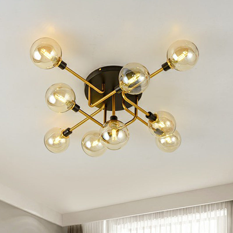 Postmodern Sphere Flush Mount Lamp Glass 5-Light Bedroom Semi Flush Mount Ceiling Light in Black-Brass Clearhalo 'Ceiling Lights' 'Close To Ceiling Lights' 'Close to ceiling' 'Semi-flushmount' Lighting' 2353981