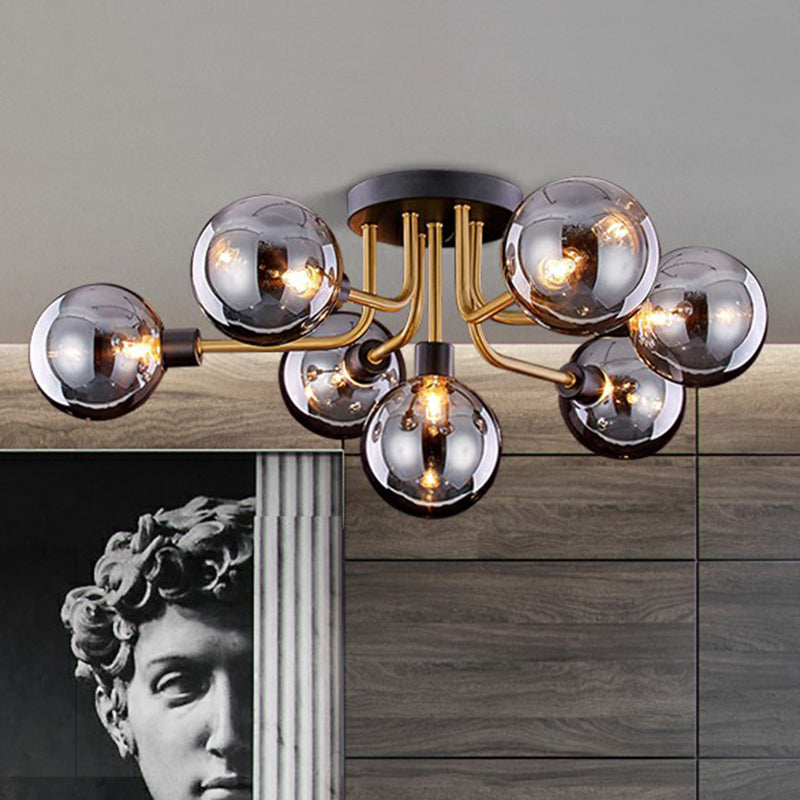 Glass Modo Ceiling Mount Chandelier Postmodern Black and Brass Semi Flush Light Fixture Clearhalo 'Ceiling Lights' 'Close To Ceiling Lights' 'Close to ceiling' 'Semi-flushmount' Lighting' 2353984