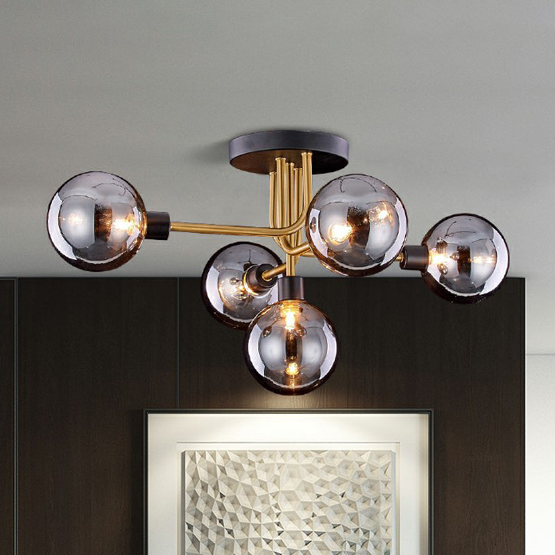 Glass Modo Ceiling Mount Chandelier Postmodern Black and Brass Semi Flush Light Fixture Clearhalo 'Ceiling Lights' 'Close To Ceiling Lights' 'Close to ceiling' 'Semi-flushmount' Lighting' 2353986