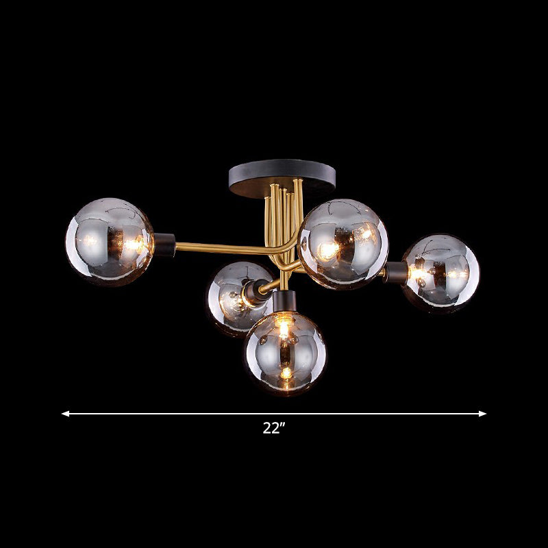 Glass Modo Ceiling Mount Chandelier Postmodern Black and Brass Semi Flush Light Fixture 5 Smoke Gray Clearhalo 'Ceiling Lights' 'Close To Ceiling Lights' 'Close to ceiling' 'Semi-flushmount' Lighting' 2353989