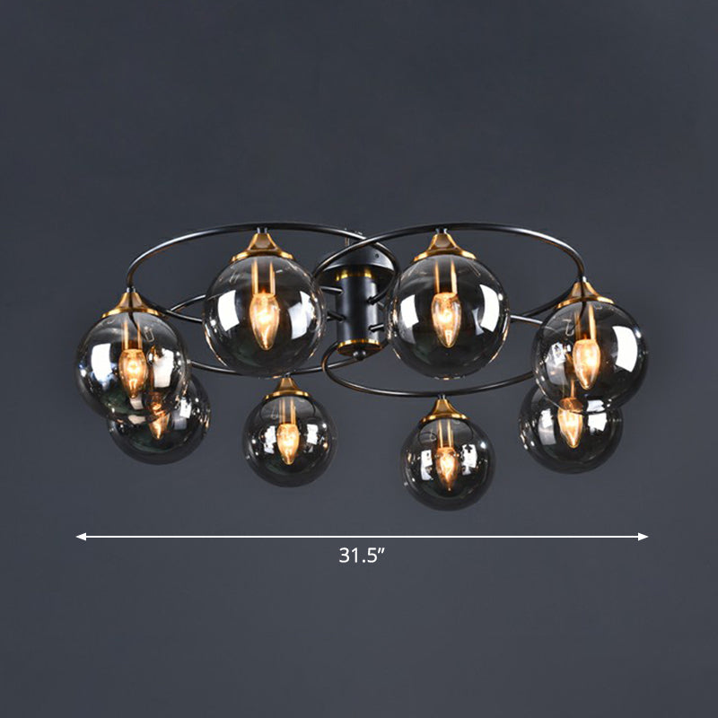 Postmodern Semi Flush Chandelier Black and Brass Ball Ceiling Light with Glass Shade 8 Smoke Gray Clearhalo 'Ceiling Lights' 'Close To Ceiling Lights' 'Close to ceiling' 'Semi-flushmount' Lighting' 2354003