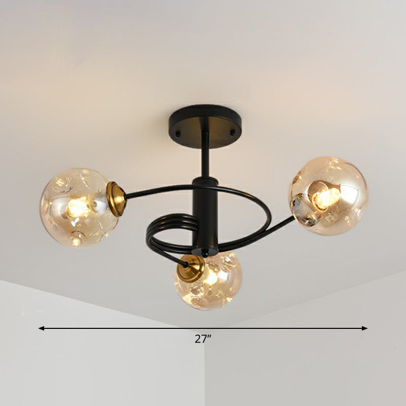 Swirl Ceiling Mount Fixture Nordic Dimple Ball Glass Living Room Semi Flush Mount Lighting 3 Amber Clearhalo 'Ceiling Lights' 'Close To Ceiling Lights' 'Close to ceiling' 'Semi-flushmount' Lighting' 2354007