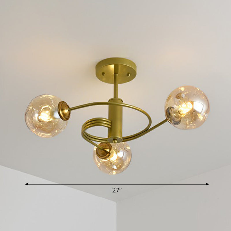 Swirl Ceiling Mount Fixture Nordic Dimple Ball Glass Living Room Semi Flush Mount Lighting 3 Gold Clearhalo 'Ceiling Lights' 'Close To Ceiling Lights' 'Close to ceiling' 'Semi-flushmount' Lighting' 2354010